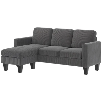 HOMCOM Sectional Sofa, L Shaped Couch, with Changeable Chaise or Ottoman, Dark Grey