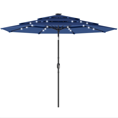 Outsunny 9.7 ft Patio Umbrella with Solar LED Lights, Navy Blue