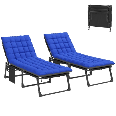 Outsunny Folding Outdoor Chaise Lounge Chair Set of 2, Gray/Blue