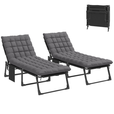 Outsunny Folding Outdoor Chaise Lounge Chair Set, 5-Position, Gray