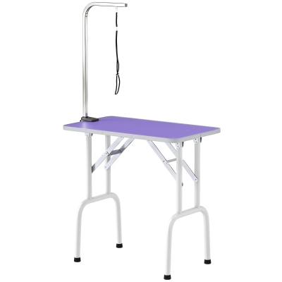 PawHut Foldable Pet Grooming Table for Dogs Cats with Adjustable Arm, Non-slip Surface, Purple