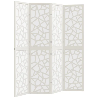 HOMCOM 4 Panel Room Divider, 5.6 FT Lightweight Folding Privacy Screen with Geometric Pattern for Living Room, Bedroom, White