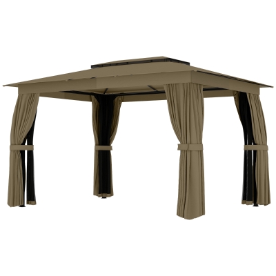 Outsunny 10' x 12' Patio Gazebo with Curtains & Netting, Khaki