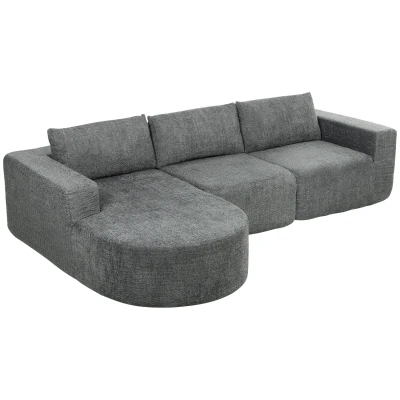 HOMCOM L Shaped Cloud Boneless Couch, Modular Sectional Sofa with Chaise and Deep Seat for Living Room, Bedroom, Dark Grey
