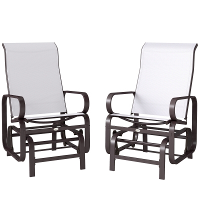 Outsunny Set of 2 Gliding Rocker Chairs, Metal & Mesh, Beige