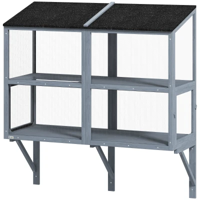 PawHut Catio Outdoor Cat Enclosure Wall-Mounted 2-Level Outdoor Cat House with Waterproof Roof 51.2" Grey