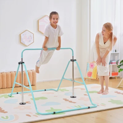 Qaba Adjustable Height Folding Gymnastics Bar for Kids, Green