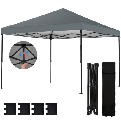 Outsunny 10x10 ft Pop-Up Canopy Tent, Portable Shelter w/ Bag, Gray