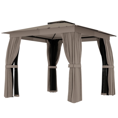Outsunny 10' x 10' Outdoor Patio Gazebo with Curtains & Netting, Khaki
