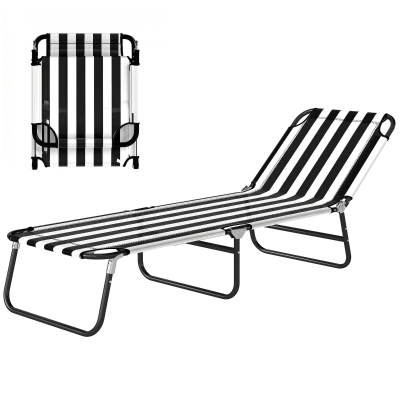 Outsunny Portable Folding Adjustable Beach Lounger/Camping Cot, Black/White