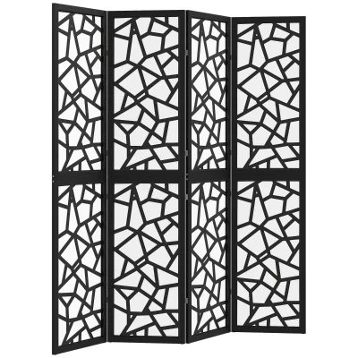 HOMCOM 4 Panel Room Divider, 5.6 FT Lightweight Folding Privacy Screen with Geometric Pattern for Living Room, Bedroom, Black