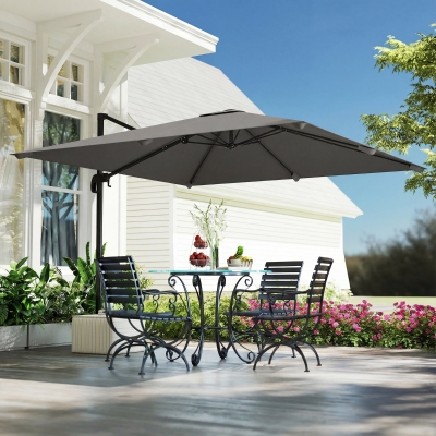 Outsunny 10 FT Cantilever Patio Umbrella, Square Patio Umbrella with Crank Handle, Cross Base and Tilt, 360° Rotation