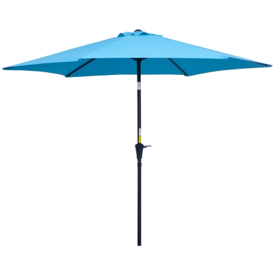 Outsunny 8.5' Round Aluminum Patio Umbrella Garden Parasol Market Sunshade Tilt Canopy w/ 6 Ribs, Crank Handle, Blue