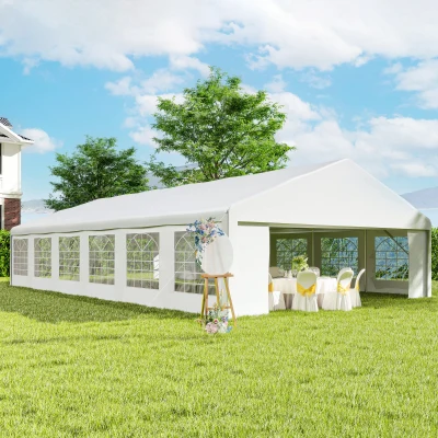 Outsunny 23' x 39' Outdoor Carport Canopy Tent with Sidewalls, White
