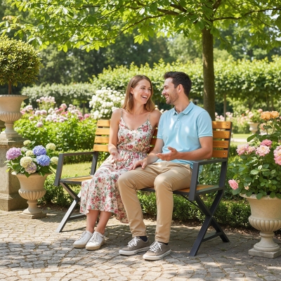 Outsunny Outdoor Garden Bench, Patio Bench with Backrest and Armrests, 2-Person Garden Seating