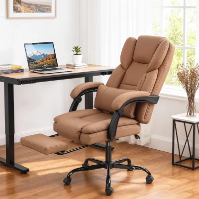 HOMCOM Faux Leather Reclining Office Chair with Massage & Footrest, Brown