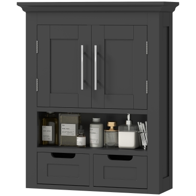 kleankin Bathroom Wall Cabinet, Medicine Cabinet, Toilet Storage Cabinet with Shelf for Living Room and Entryway, Black