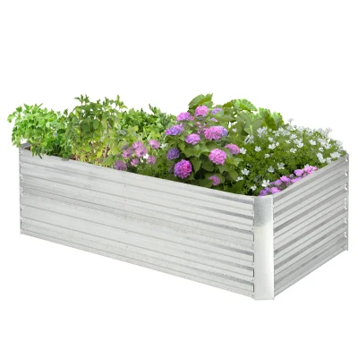 Outsunny Galvanized Raised Garden Bed, Steel Outdoor Planters with Reinforced Rods, 71'' x 35'' x 23'', Silver
