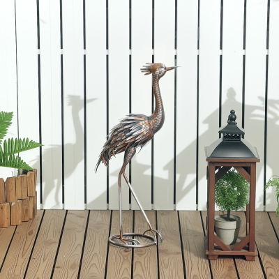Outsunny Garden Statue Heron Standing Lawn Sculpture Statue Ornament with Stakes for Lawn 12.2"W x 7.1"D x 28"H Silver Tone