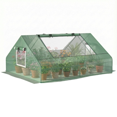 Outsunny 71" x 55" Mini Tunnel Greenhouse, Outdoor Plant Shed, Green