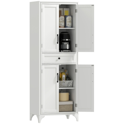 HOMCOM 67" Kitchen Pantry with Drawer & Adjustable Shelves, White