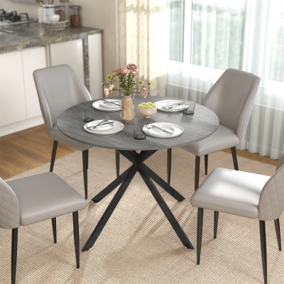 HOMCOM 40" Round Kitchen Table for 4, Industrial Dining Table with Steel Legs for Dining Room, Distressed Grey
