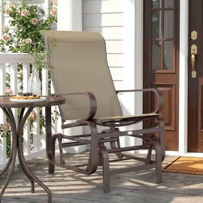 Outsunny Patio Glider, Outdoor Glider Chair with Breathable Mesh Fabric for Patio, Yard, Porch, Brown