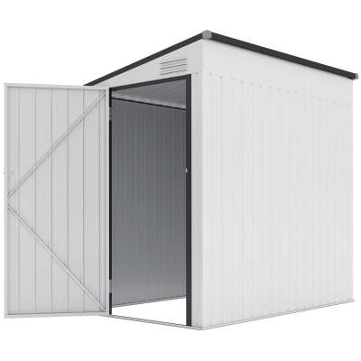 Outsunny 4.3' x 6.3' Outdoor Storage Shed Lean to Shed Outdoor Metal Tool Shed with Lockable Door and Air Vents, White