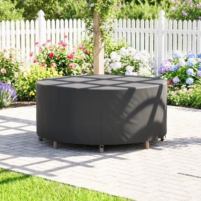 Outsunny Heavy Duty Outdoor Patio Furniture Cover, Waterproof Round Table Cover for Weather Protection 84.3" Dia. x 27.6"H, Black