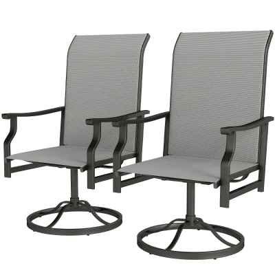 Outsunny Patio Swivel Chair Set of 2, Swivel Rocker Outdoor Chairs with High Back, for Lawn Garden Backyard Deck, Light Grey