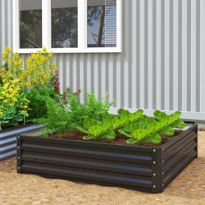 Outsunny Raised Garden Bed Galvanized Steel Planter Box for Vegetables, Flowers, Herbs, Black