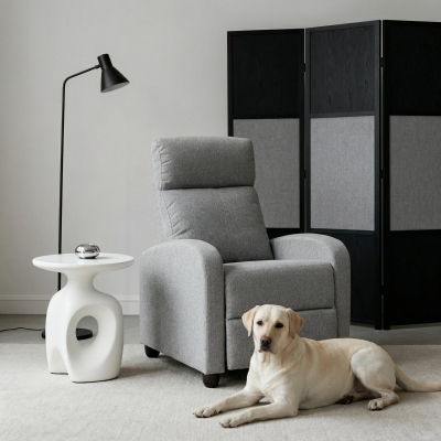 HOMCOM Manual Recliner Sofa Manual Home Theater Seating, Single Linen-Touch Sofa Armchair for Living Room, Light Grey