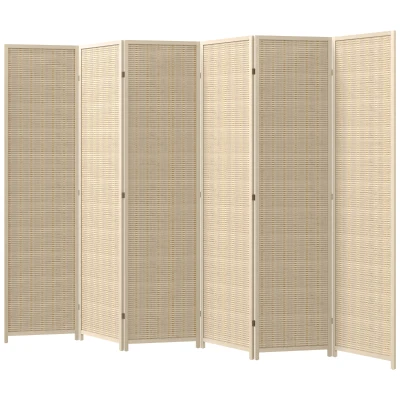 HOMCOM Woven Bamboo Room Divider, 6 Panel Folding Indoor Privacy Screens for Home Office, Natural Wood