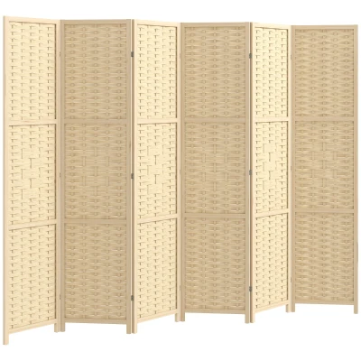 HOMCOM 6-Panel Room Divider, 5.6 FT Freestanding Folding Privacy Screen, Partition Wall Divider, Natural Wood