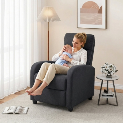 HOMCOM Single Recliner Sofa, Manual Home Theater Seating, Single Reclining Sofa Chair with Padded Seat for Living Room, Black