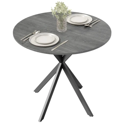 HOMCOM 31.5" Industrial Round Dining Table - Distressed Grey