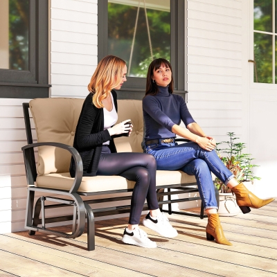 Outsunny 2-Person Outdoor Glider Chair, Patio Double Rocking Loveseat with Steel Frame and Cushions for Backyard, Garden and Porch, Khaki