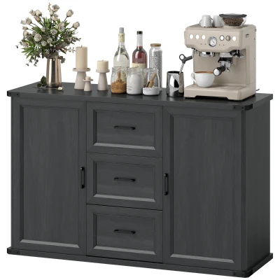 HOMCOM Sideboard with 3 Drawers and 2 Doors, 47" Buffet Cabinet with Adjustable Shelves for Kitchen, Black Wood Grain