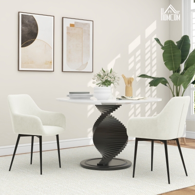 HOMCOM Dining Chairs Set of 2, Velvet-look Fabric Upholstered Kitchen Chairs with Backrest, Armrests and Steel Legs, Cream White