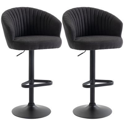 HOMCOM Adjustable Bar Stools Set of 2, Upholstered Kitchen Stools with Swivel Seat, Steel Frame, Footrest, ‎Black