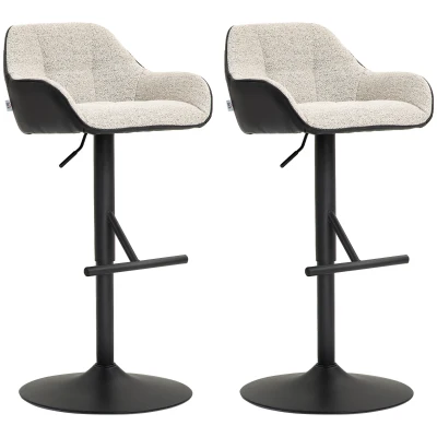 HOMCOM Bar Stools Set of 2, Swivel Counter Height Barstools with Back, Footrest, Armrests, Adjustable Height, Light Grey