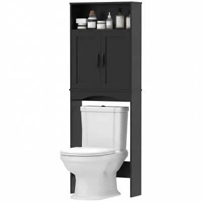 HOMCOM Over the Toilet Storage Cabinet Freestanding Bathroom Organizer with 2 Doors and Open Shelf Black
