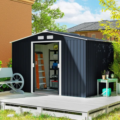 Outsunny 9' x 6' Metal Outdoor Storage Shed with Foundation, Gray