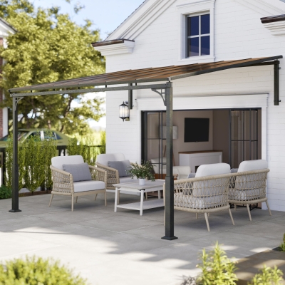 Outsunny 11' x 10' Outdoor Pergola, Wall Mounted Hardtop Lean-to Gazebo with Polycarbonate Roof and Metal-Aluminium Frame