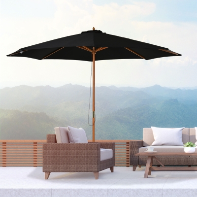Outsunny 10' x 8' Wooden Patio Umbrella, Garden Parasol, Outdoor Sunshade Canopy with Bamboo Rib for Outdoor, Black