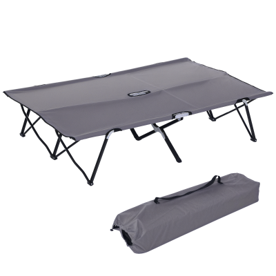 Outsunny 76" Two Person Folding Camping Cot Outdoor Portable Double Cot Wide Military Sleeping Bed w/ Carrying Bag Grey