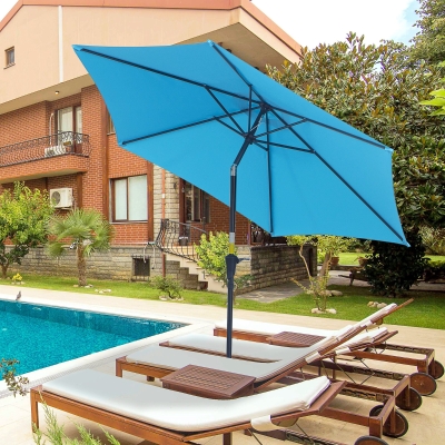 Outsunny 8.5' Round Aluminum Patio Umbrella Garden Parasol Market Sunshade Tilt Canopy w/ 6 Ribs, Crank Handle, Blue