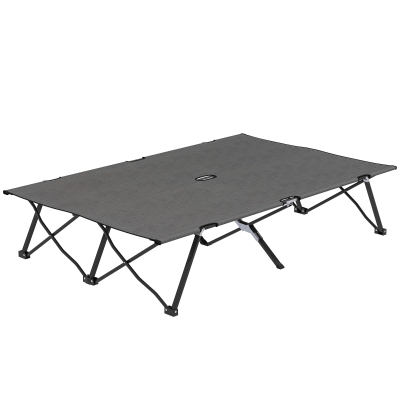 Outsunny Two Person Folding Camping Cot Outdoor Portable Double Cot with Carrying Bag 76" Dark Grey