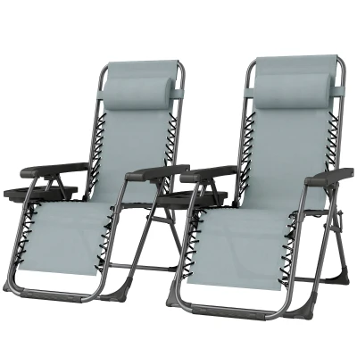 Outsunny Zero Gravity Chair Set of 2, Folding Reclining Outdoor Lounge Chair with Cup Holder, Headrest, Light Grey