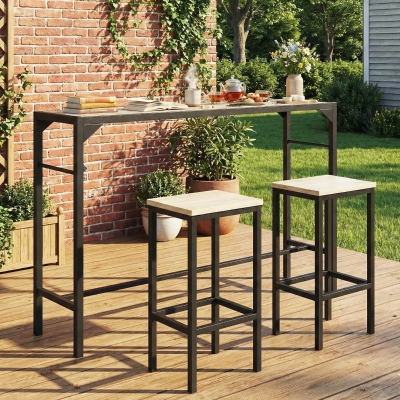 Outsunny Bar Height Outdoor Table with Built-In Bottle Opener, Patio Bar Table with Wood Grain Plastic Top, 55" x 15" x 39"